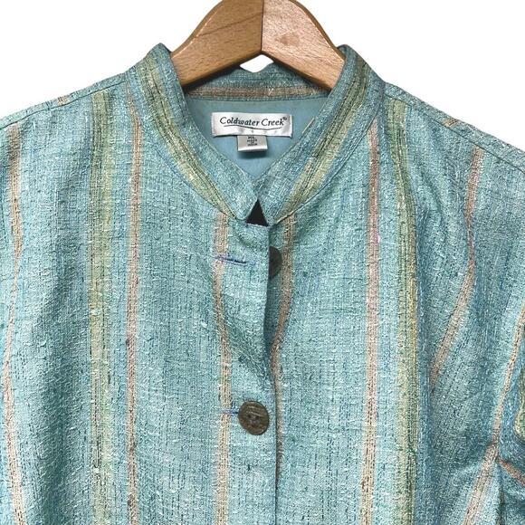 Vintage Coldwater Creek Blue Green Striped Tweed Button Up Jacket Blazer Sz XL - Picture 2 of 6